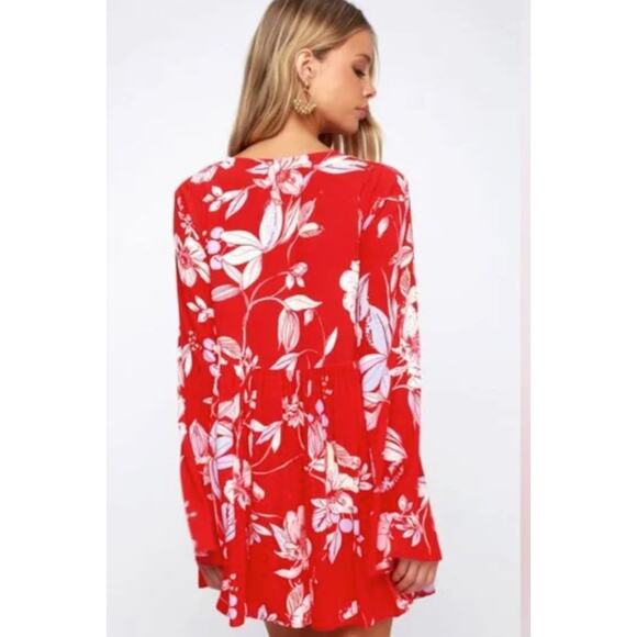 Free People Bella Floral Printed Tunic Top Long Sleeve V-Neck top - Picture 1 of 7
